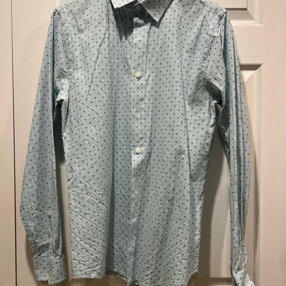 Express Men's Light Blue Patterned Shirt